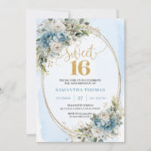 Garden Dusty Blue Floral Sweet 16th Birthday   Kaart (Voorkant)