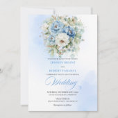 Garden Dusty Blue White Flowers Gold Wedding Kaart (Voorkant)