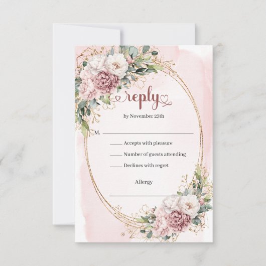 Garden Dusty Pink Greenery Wedding RSVP (Voorkant)