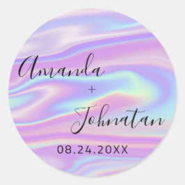 Garden Eenvoudig naam Datum zwart holografisch Ronde Sticker