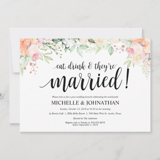 Garden Elegance Floral Post Wedding Brunch Invites Kaart (Voorkant)