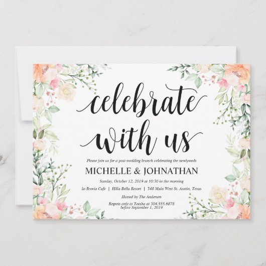 Garden Elegance Floral Post Wedding Brunch Invites Kaart (Voorkant)