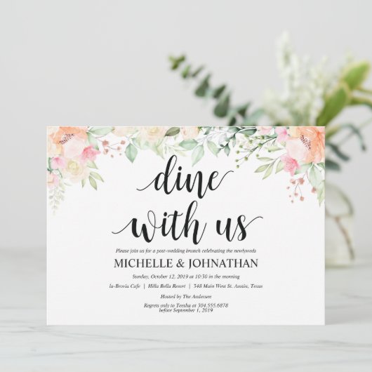Garden Elegance Floral Post Wedding Brunch Invites Kaart (Staand voorkant)