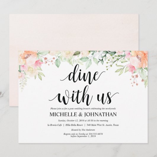Garden Elegance Floral Post Wedding Brunch Invites Kaart (Voorkant / Achterkant)