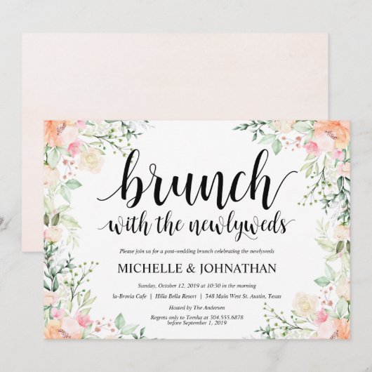 Garden Elegance Floral Post Wedding Brunch Invites Kaart (Voorkant / Achterkant)