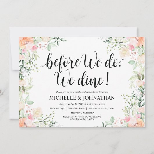Garden Elegance Wedding Rehearsal Dinner Invites Kaart (Voorkant)