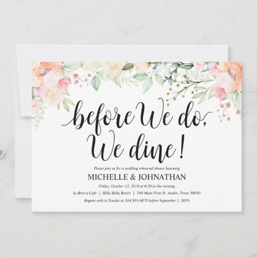 Garden Elegance Wedding Rehearsal Dinner Invites Kaart (Voorkant)