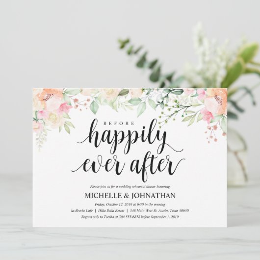 Garden Elegance Wedding Rehearsal Dinner Invites Kaart (Staand voorkant)