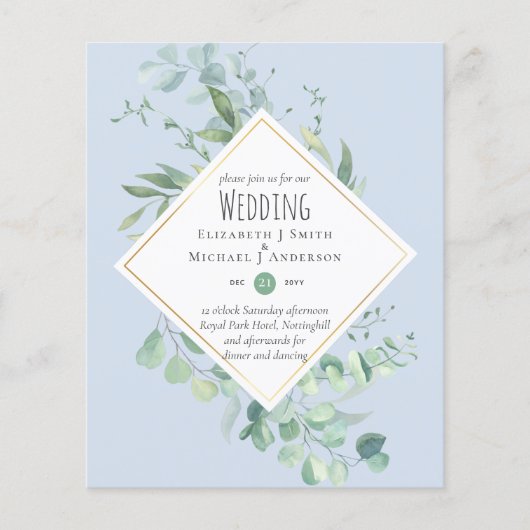 Garden Eucalyptus Greenery DUSTY BLUE Wedding Flyer (Voorkant)