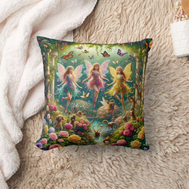 Garden Fairies Enchanted Bloom Trio Square Pillow Kussen (Deken)