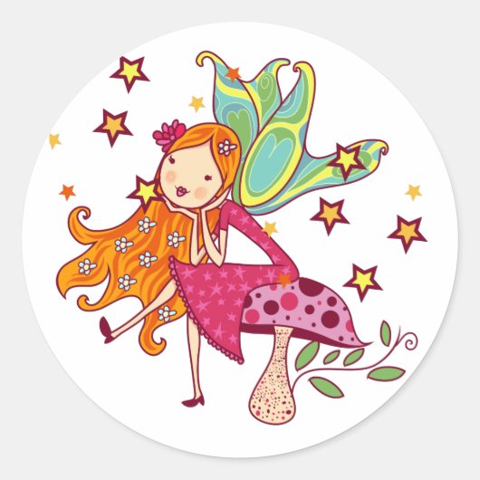 Garden Fairy op paddenstoel Ronde Sticker (Voorkant)