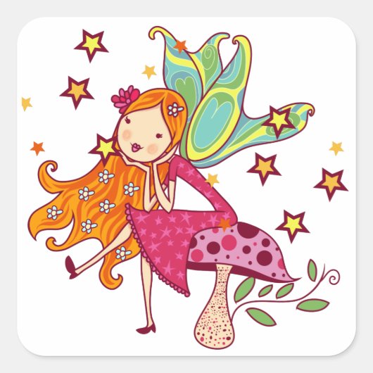 Garden Fairy op paddenstoel Vierkante Sticker (Voorkant)