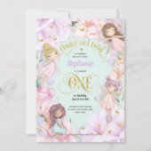 Garden Fairy themed, Girl 1e verjaardag Uitnodigin Kaart (Voorkant)