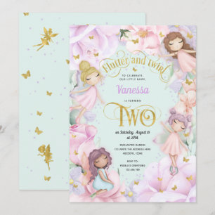 Garden Fairy themed, Girl 2e verjaardag Uitnodigin Kaart