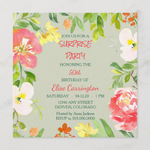 Garden Floral Border Birthday Party Invitation Kaart