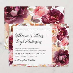 Garden Floral Bourgondië Script kalligrafie Huweli Kaart