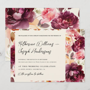 Garden Floral Bourgondië Script kalligrafie Huweli Kaart