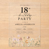 Garden Floral Calligraphy 18e verjaardag Acryl Uitnodigingen (Voorkant)