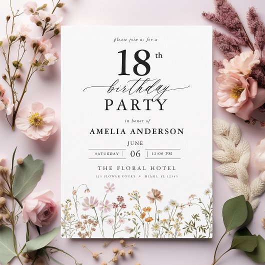 Garden Floral Calligraphy 18e verjaardag Kaart