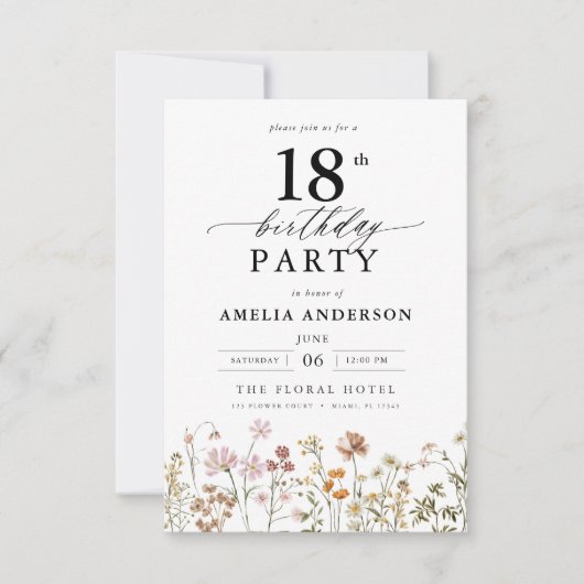 Garden Floral Calligraphy 18e verjaardag Kaart (Voorkant)