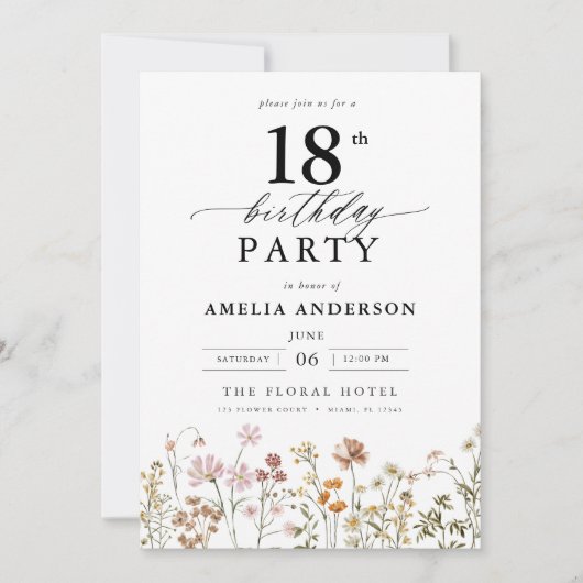 Garden Floral Calligraphy 18e verjaardag Kaart (Voorkant)