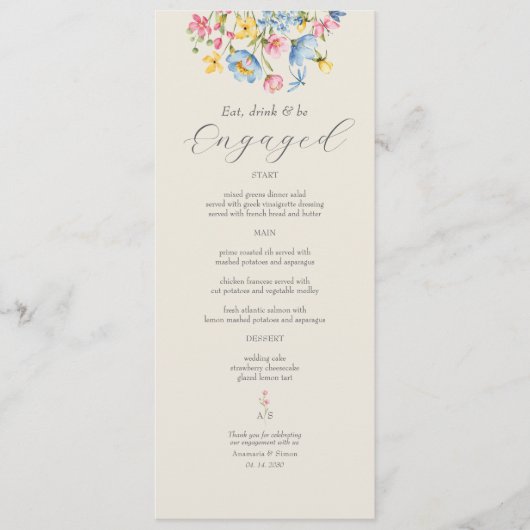 Garden Floral Engagement Party Menu (Voorkant)