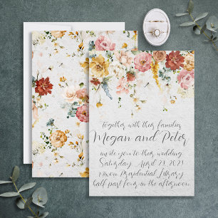 Garden Floral Fine Art Calligraphy Style Wedding Kaart