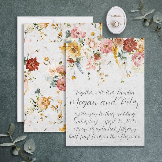 Garden Floral Fine Art Calligraphy Style Wedding Kaart