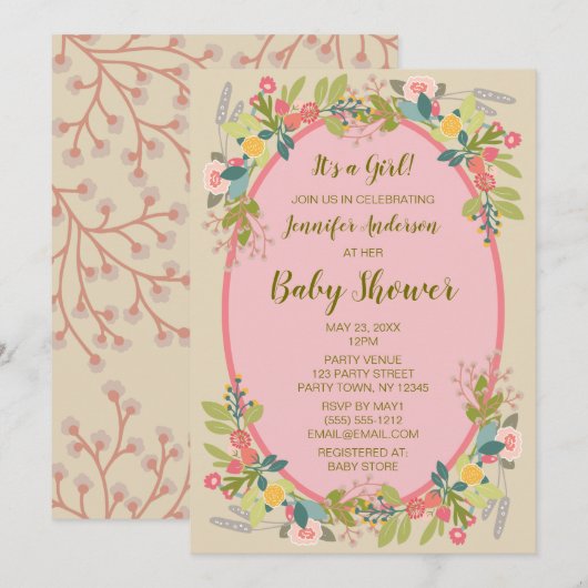 Garden Floral Girl Baby shower Kaart (Voorkant / Achterkant)