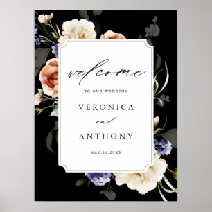Garden Floral Lijst Elegant Wedding Welcome Black Poster
