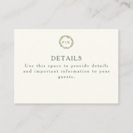 Garden Floral Monogram Wreath Pink Green Wedding Informatiekaartje