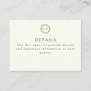 Garden Floral Monogram Wreath Pink Green Wedding Informatiekaartje