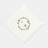 Garden Floral Monogram Wreath Pink Green Wedding Servet (Hoek)