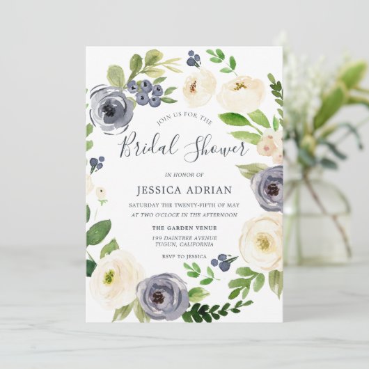 Garden Floral Navy & White Wreated Vrijgezellenfee Kaart (Staand voorkant)