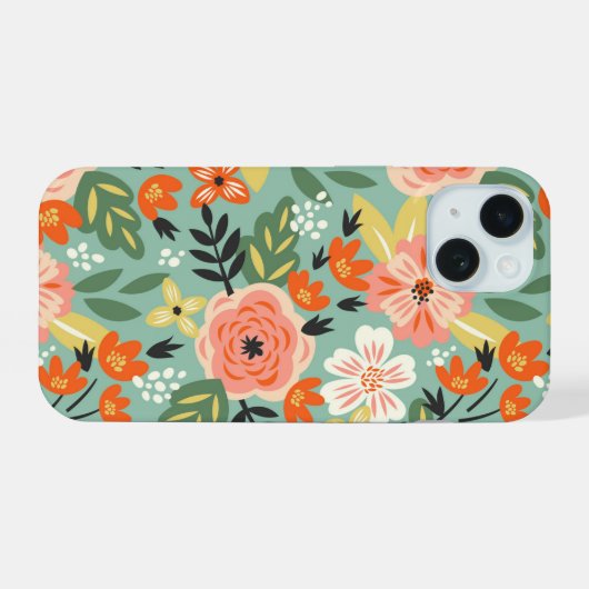 Garden Floral Pattern iPhone 15 Case (Achterkant horizontaal)