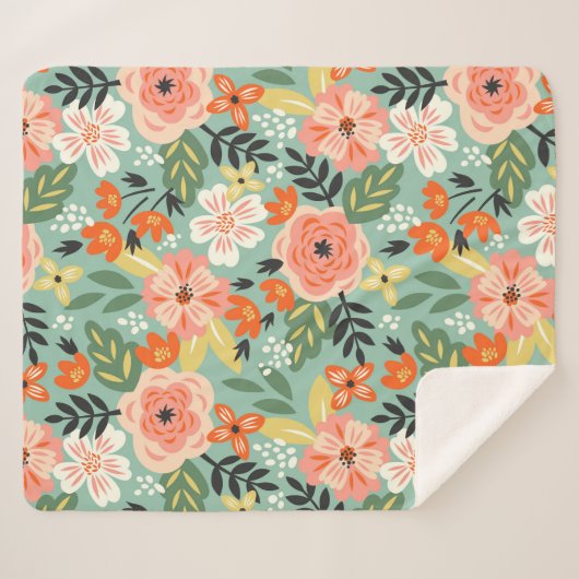 Garden Floral Pattern Sherpa Deken (Voorkant (horizontaal))