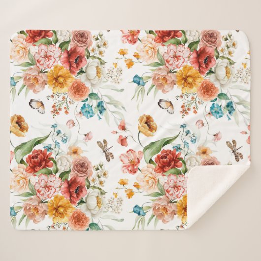 Garden Floral Pattern Sherpa Deken (Voorkant (horizontaal))