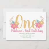 Garden Floral Pink eerste verjaardag Kaart (Voorkant)