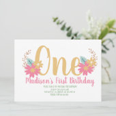 Garden Floral Pink eerste verjaardag Kaart (Staand voorkant)