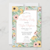 Garden Floral Pink | Geel Boeket Sweet 16 Party Magnetische Uitnodiging (Voorkant)