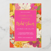 Garden Floral Pink Vrijgezellenfeest Folie Uitnodiging (Voorkant)