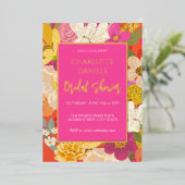 Garden Floral Pink Vrijgezellenfeest Folie Uitnodiging (Staand Voorkant)