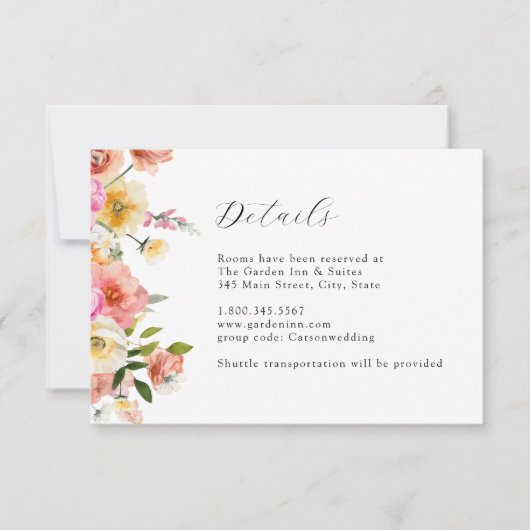 Garden Floral Wedding Details Card Kaart (Voorkant)