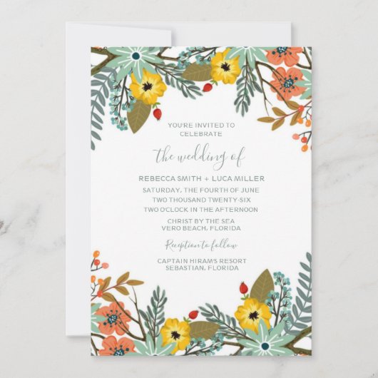 Garden Floral Wedding Invitation Kaart (Voorkant)