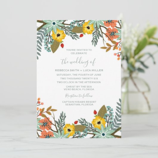 Garden Floral Wedding Invitation Kaart (Staand voorkant)