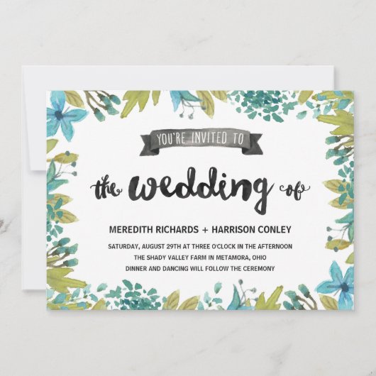 Garden Floral Wedding Kaart (Voorkant)