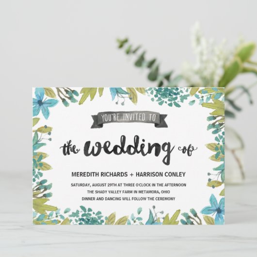 Garden Floral Wedding Kaart (Staand voorkant)