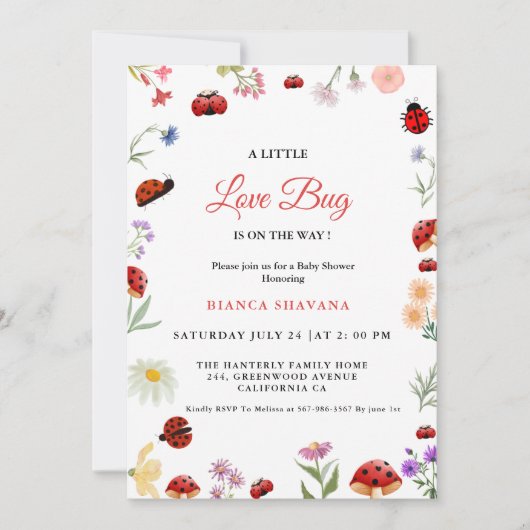 Garden Flower Little Love Bug Baby shower Kaart (Voorkant)