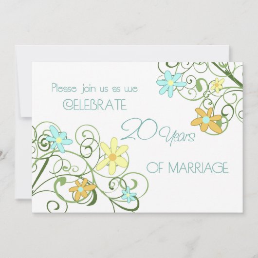 Garden Flowers 20e Jubileum Uitnodiging Kaart (Voorkant)