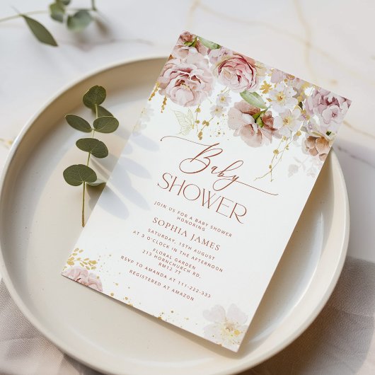 Garden flowers baby shower invitation kaart